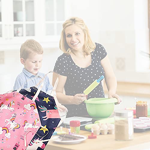 mellystore Delantal para Niñas 2PCS Delantal Infantil Unicornios Delantal para Niños de Tela Delantal Infantil para Niños Niñas para Cocinar Pintura Artesanal Negro Rosa 8-12 Años