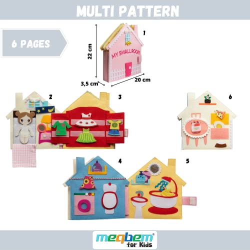 meqbem® Quiet Book | Libro de Tela Sensorial Educativo | Juguete Montessori de Desarrollo para Bebé y Niños | No Tóxico con Certificado CE (My Small Room)