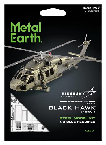 Metal Earth Puzzle 3D Helicóptero UH-60 Black Hawk. Rompecabezas de Metal de Aviación. Maquetas para Construir para Adultos Nivel Desafiante de 12.7 x 11.43 x 3.81 Cms