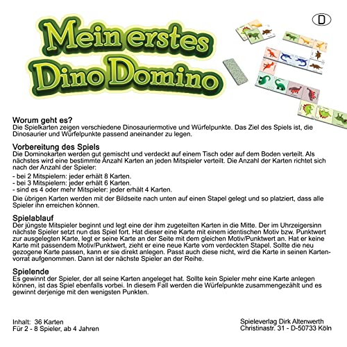 Mi Primer Dino Domino | para los Fans de los Dinosaurios a Partir de 3 años | Juego clásico para jóvenes y Mayores | Dinosaurios ilustrados con Efecto de Aprendizaje Especial | Juego de Cartas de