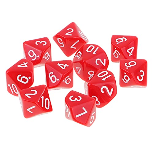 Milageto 10 Uds. Dados Poliédricos D10 Caras para Juegos, Rojo