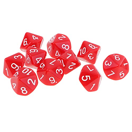 Milageto 10 Uds. Dados Poliédricos D10 Caras para Juegos, Rojo