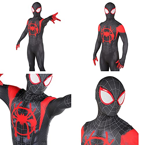 Miles Morales Onesies Cosplay Disfraz De Superhéroe Halloween Body para Adultos Lycra Spandex Zentai Ropa Kid Jumpsuit Tights Onesuit Attire,Black-S Men(155~160CM)