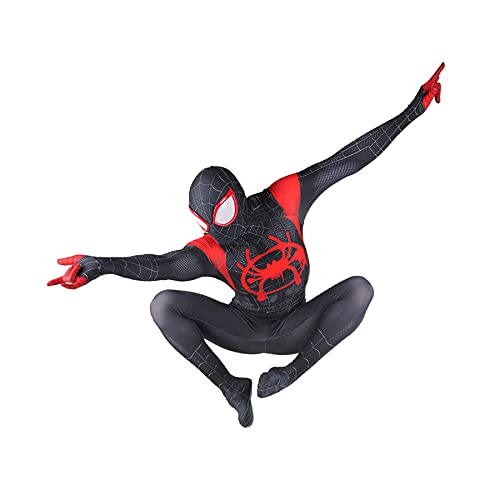 Miles Morales Onesies Cosplay Disfraz De Superhéroe Halloween Body para Adultos Lycra Spandex Zentai Ropa Kid Jumpsuit Tights Onesuit Attire,Black-S Men(155~160CM)