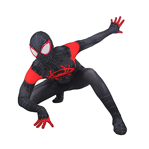 Miles Morales Onesies Cosplay Disfraz De Superhéroe Halloween Body para Adultos Lycra Spandex Zentai Ropa Kid Jumpsuit Tights Onesuit Attire,Black-S Men(155~160CM)