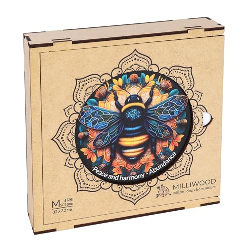 Milliwood Rompecabezas de Madera para Toda la Familia - Serie Peace and Harmony - Rompecabezas de Madera con cautivadores Cuadro – Diseño único de Mandala - Abundance 32x32cm – 205 Piezas