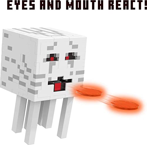 Minecraft Fireball Ghast Figure - Shooting Action & Changing Expressions - 10 Fireball Discs - Based on Video Game - Collectible - Gift for Kids 6+ - HDV46