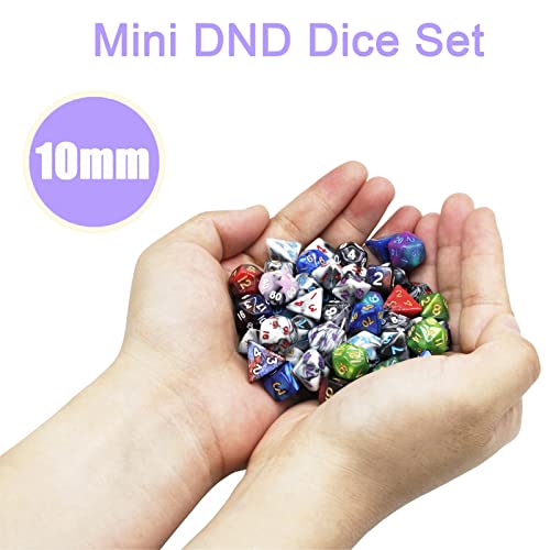 Mini juego de dados DND de 10 mm, 10 juegos de dados de rol poliédricos (70 piezas) para MTG, RPG, D&D Dungeons and Dragons Juego de rol (remolino de dos colores)