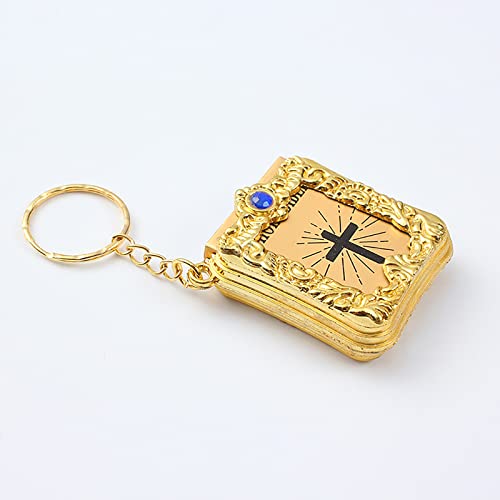 Mini llavero de regalo creativo con colgante ahuecado de personalidad que tiene contenido que se puede voltear a través de la versión en inglés del libro pequeño Alfiler Separar Anillo (Gold, A)