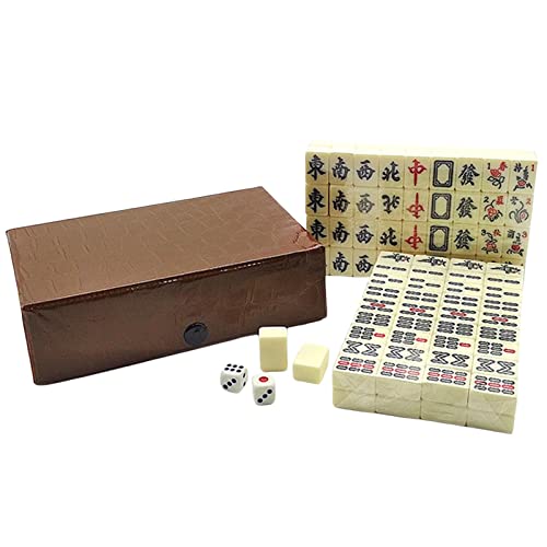 Mini Mahjong Chino Portátil, 144 Baldosas Mini Mahjong de Viaje Camping, Incluye 2 dados 2 cartas de repuesto, Juego de juegos tradicionales de mahjong para fiestas Juegos familiares reunión de amigos