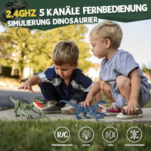 Mini Tudou 2.4Ghz Mando a Distancia Juguetes de Dinosaurios para Niños,uguetes de Dinosaurios con Luz & Sonido,Velociraptor Jurásico Dinosaurios Robot Regalos para Niños 3 4 5 6 7 8