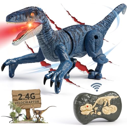 Mini Tudou 2.4Ghz Mando a Distancia Juguetes de Dinosaurios para Niños,uguetes de Dinosaurios con Luz & Sonido,Velociraptor Jurásico Dinosaurios Robot Regalos para Niños 3 4 5 6 7 8