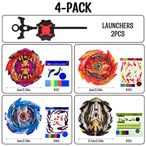 MINISOISO Beyblade Peonzas with Launcher Asas, de Batalla Burst Gyro Set, Juguetes Clásicos Regalo para Niños Adultos, Beyblade B-160 B-153 B-159 B-157, 4 Beyblade, 2 Transmisor