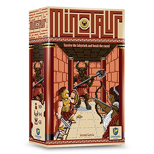 Minotaur Lynnvander Studios, trabaja juntos para romper la maldición del minotauro y escapar del laberinto en este juego de mesa cooperativo de 8 bits, 14 jugadores, tiempo de juego de 45 minutos, a