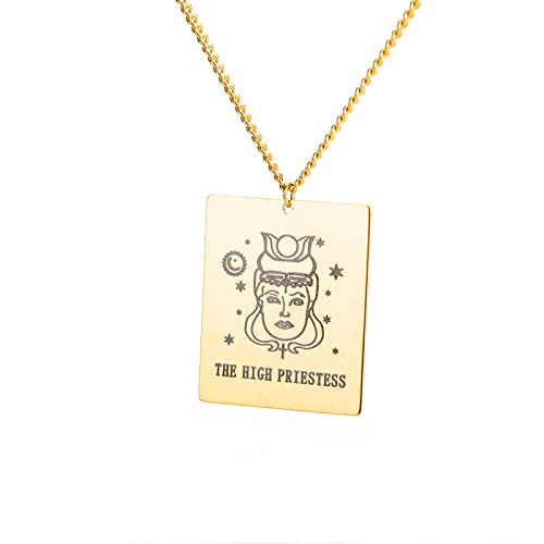 Misticismo Signo Cuadrado Tarot Tarjeta Collar Moda Colgante Gargantilla Collares Joyas Retro Major Arcana Tarot Amuleto Collares Para Mujeres Hombres Mejor Regalo,La Suma Sacerdotisa,Longitud: 45Cm