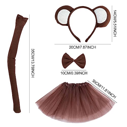 MIVAIUN 4 Piezas Disfraz de mono Animal Disfraz Conjunto Cola Pajarita Diadema Tutu Falda Conjunto para Adultos Niños Vestir Halloween Escenario Rendimiento Carnaval Cosplay Fiesta