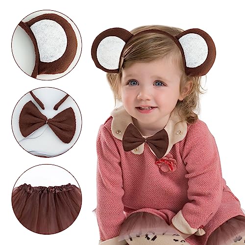 MIVAIUN 4 Piezas Disfraz de mono Animal Disfraz Conjunto Cola Pajarita Diadema Tutu Falda Conjunto para Adultos Niños Vestir Halloween Escenario Rendimiento Carnaval Cosplay Fiesta