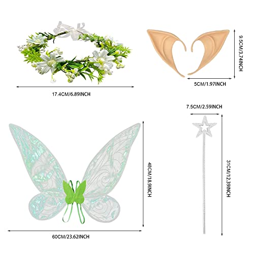 MIVAIUN 4 Piezas Verde Grande Alas de Hadas Juego de Alas de Mariposa Alas de Hadas para Adultos Alas de Mariposa para Niños para Halloween Fiesta Temática Cumpleaños Navidad (Verde)