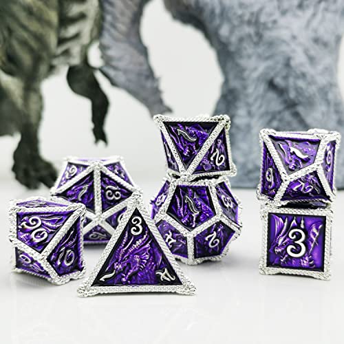 MJDICEOK Juego de dados de dragón de metal DND 7 juego de dados Dados D&D mazmorras y dragones (púrpura)