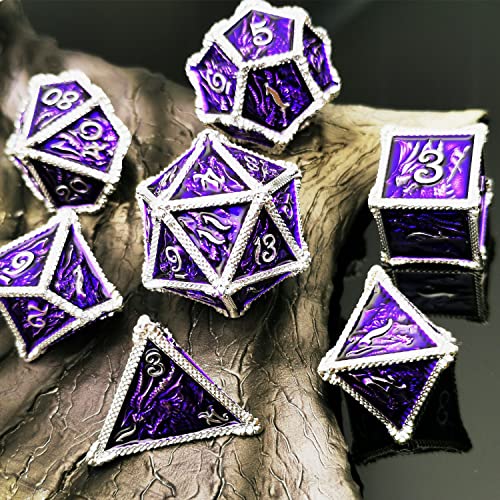 MJDICEOK Juego de dados de dragón de metal DND 7 juego de dados Dados D&D mazmorras y dragones (púrpura)