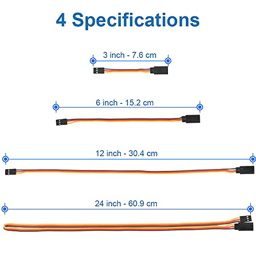 MMOBIEL 12 cables de extensión de servo RC de 3 pines hembra - macho para placa de control de conexión de extensión de servo dron RC, coche, robot, etc. (4 tamaños)