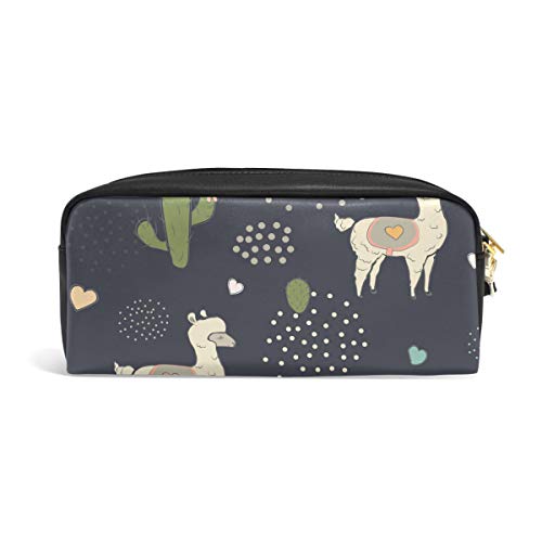 Mnsruu Alpaca - Estuche de piel sintética para lápices y bolígrafos, diseño de alpaca con cactu, para estudiantes, niñas y niños