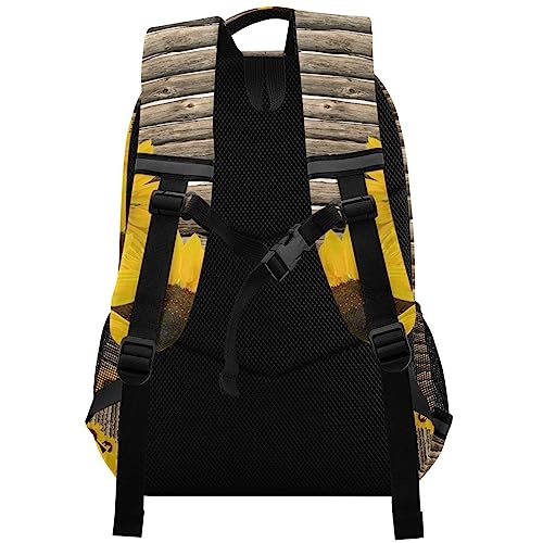 Mnsruu Mochilas de madera con diseño de girasoles amarillos sobre valla vieja para niños, mochila escolar, estudiantes, niños, niñas, mochila de viaje primaria, mochila para laptop, marrón,