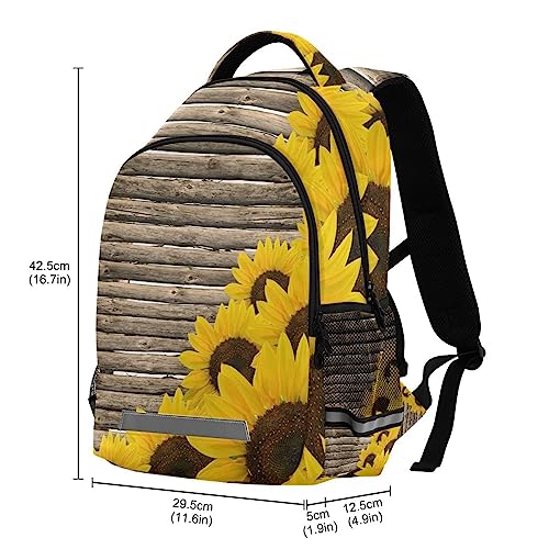 Mnsruu Mochilas de madera con diseño de girasoles amarillos sobre valla vieja para niños, mochila escolar, estudiantes, niños, niñas, mochila de viaje primaria, mochila para laptop, marrón,