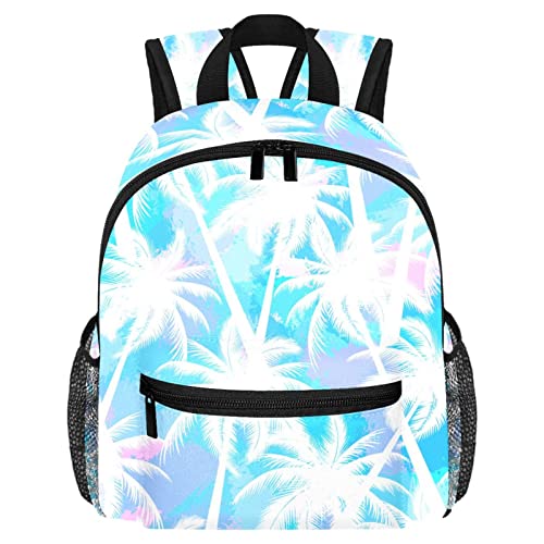 Mochila con diseño de hojas de palma tropical, selva, infinito, floral, exótico, para niños y niñas, jardín de infantes, aperitivos, guardería, escuela, Multicolor, 10x4x12 in