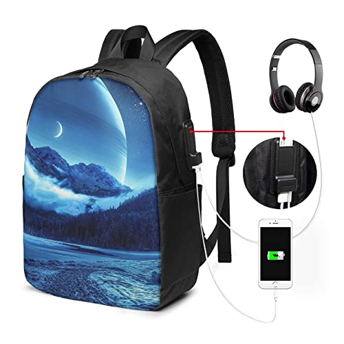 Mochila de viaje para laptop de 17 pulgadas, mochila escolar para estudiantes universitarios, mochila de luna de montaña para hombres y mujeres, luna de montaña, #308