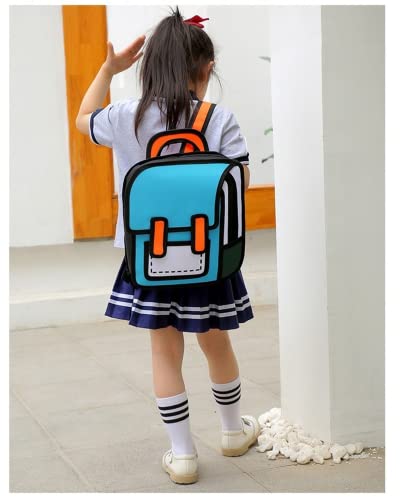 Mochila escolar Kawaii lindo 3D de dibujos animados Bookbag escuela de regreso a la escuela suministros Daypack estética 2D dibujo bolsa de lona, Azul / Patchwork, L, Clásico