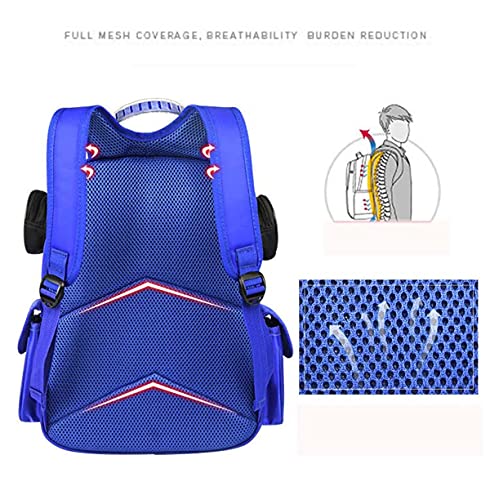 Mochila impermeable para niños y niñas para niños y niñas con dibujos animados para coche, bolsa escolar para niños, Azul / Patchwork, Large