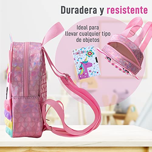 Mochila Infantil de Unicornio para Bebé en la Guardería – Mochila Escolar Pequeña – Juguetes de Regalo de Cumpleaños y Comunión para Niña 1 a 8 Años