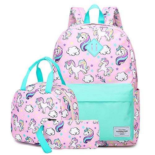 Mochila Unicornio con Bolsa de Almuerzo Aislada Estuche para Lápices Mochila Escolar Ligera 3 en 1 para Adolescentes para Niñas Estudiantes de Primaria, Secundaria y Preparatoria