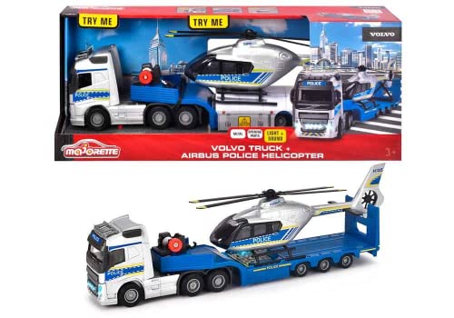 MOJORETTE - Grand Series Camión Policial Volvo FH-16 (35 cm) y Helicóptero Airbus H135 (25.5 cm), Escala 1:43, Fabricado en Metal y Plástico, con Licencia de Volvo y Airbus (213716000038)