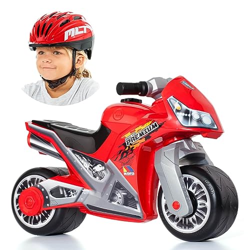 MOLTO | Moto Correpasillos Cross Premium Roja + Casco Rojo MLT | Moto Corre Pasillos Todo Terreno | Juguetes Infantiles Seguros y Resistentes | Fomenta el Sano Desarrollo de Niños y Niñas | + 18 Meses