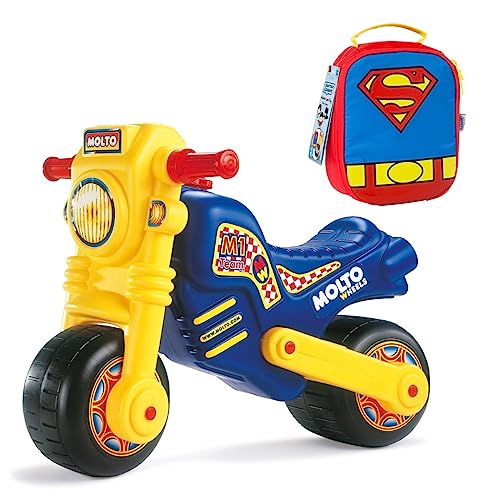 MOLTO | Moto correpasillos Molto Cross + Mochila Superman | Moto Corre Pasillos Todo Terreno | Juguetes Infantiles Seguros y Resistentes | Fomenta el Desarrollo de Niños y Niñas | De 18 a 36 Meses