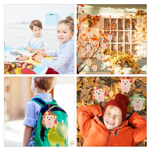 MONCAP Juego de 24 piezas de manualidades de otoño para niños, haz tu propio erizo, cosecha creativa, erizo con hojas de arce, hongos, calabaza, calcomanías para niños de 4 a 10 años, manualidades de