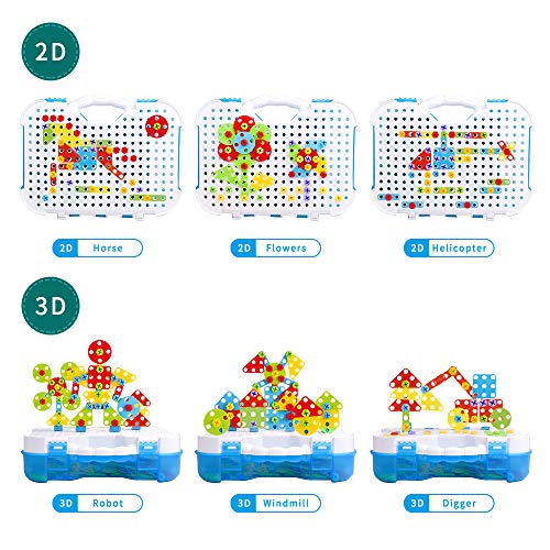 Montessori Mosaico Juguete Taladro 325 Pcs Puzzle 3D Juguetes, Desmontar Juguetes Educativos de Bloques de Construcción Taladro de Juguetes para Niños