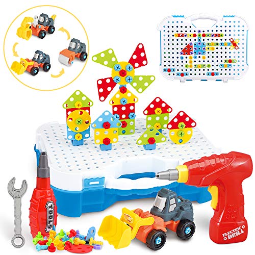 Montessori Mosaico Juguete Taladro 325 Pcs Puzzle 3D Juguetes, Desmontar Juguetes Educativos de Bloques de Construcción Taladro de Juguetes para Niños