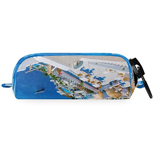 MONTOJ Estuche de gran capacidad Grecia Santorini Caldera Maquillaje Cepillos Organizador Bolsa Bolsa de Lona Bolsa