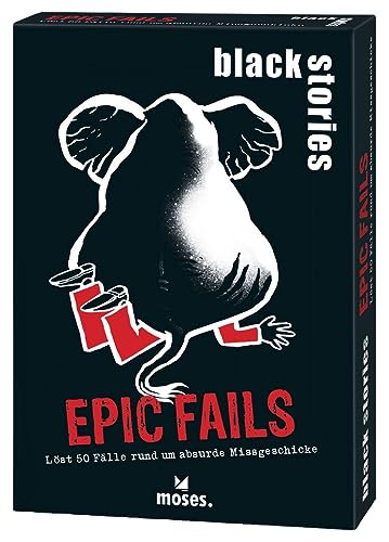 moses Black Stories Epic Fails-50 Casos Reales en Torno a desventuras absurdas, Cartas de Crimen en el Nuevo diseño con Dos Variantes, Juego de Puzzles para jóvenes y Adultos, Color Blanco (90053)