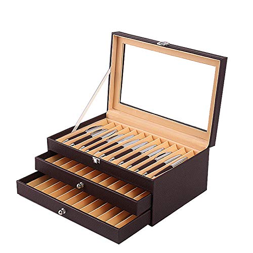 MR Maestro Relojero - Vitrina Colección para 36 Estilográficas | Caja Organizadora de Estantería | Almacenamiento Plumas, Lapiceros | Bolígrafos Bonitos | Caja para Colección, Negra