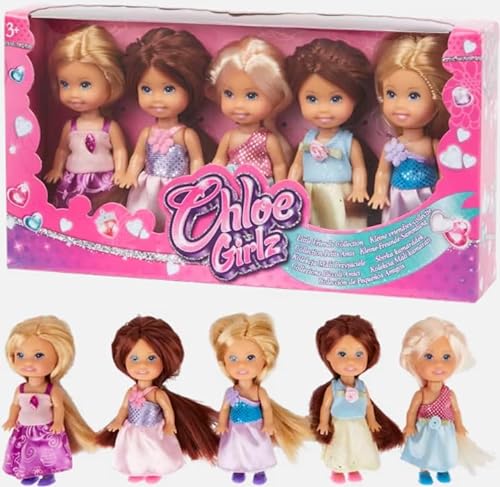 Muñecas de moda pequeña princesa – Juego de 5 tendencias para vestir a los amigos, colección Chloe Girlz