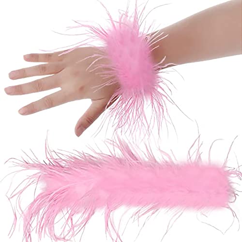 Muñequeras Plumas, Mujeres Brazaletes Plumas,Plumas Blanco Pulsera para Disfraces Halloween, Mangas Plumas Decorativas para Mardi Gras Carnaval Mostrar Juego Fiesta Cosplay (Rosa)