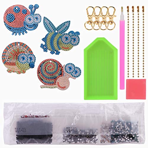 MWOOT 5D DIY Llaveros Diamante Pintura Kits,Insecto Mosaico Haciendo Doble Cara Taladro Colgante Diamantes de Imitación Llavero para Mujeres Niñas Accesorios para Bolsos