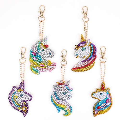 MWOOT 5D DIY Llaveros Diamante Pintura Kits,Mosaico Haciendo Doble Cara Taladro Colgante Diamantes de Imitación Llavero para Accesorios para Bolsos-Unicornio