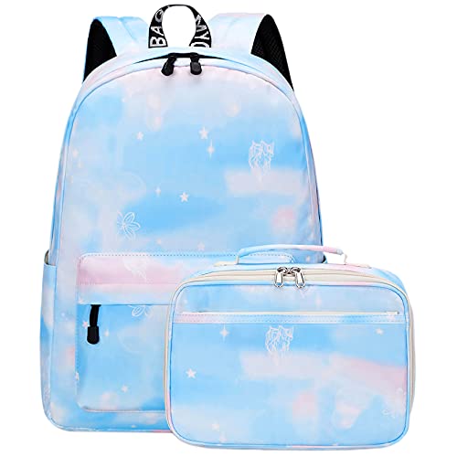 Mygreen Mochila escolar para niñas, juego de mochila para estudiantes de primaria galaxia, juego de mochila ligera para niños, mochila para niños, mochila para adolescentes, azul claro