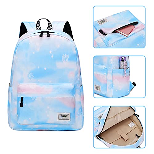 Mygreen Mochila escolar para niñas, juego de mochila para estudiantes de primaria galaxia, juego de mochila ligera para niños, mochila para niños, mochila para adolescentes, azul claro