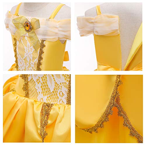 MYRISAM Disfraz de Carnaval Vestidos de Princesa Belle para Niñas Traje de Halloween Navidad Cumpleaños Fiesta Ceremonia Aniversario Cosplay Bella y Bestia Costume con Accesorios 3 años